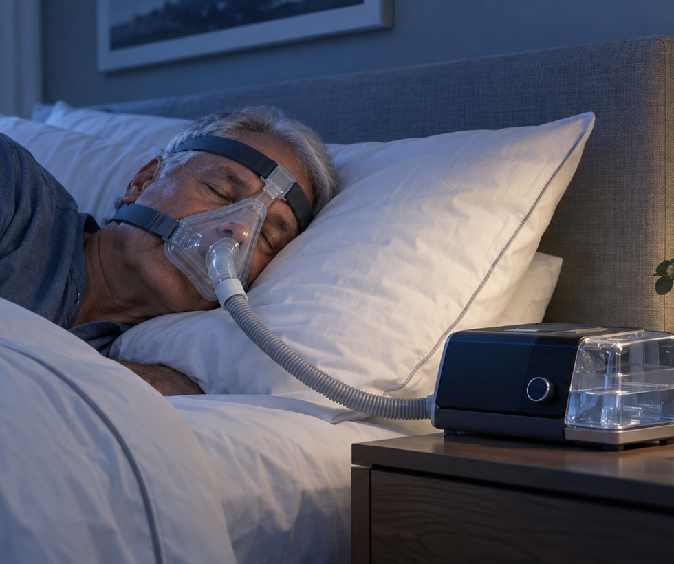 Пациент спит с Auto-CPAP аппаратом в автоматическом режиме