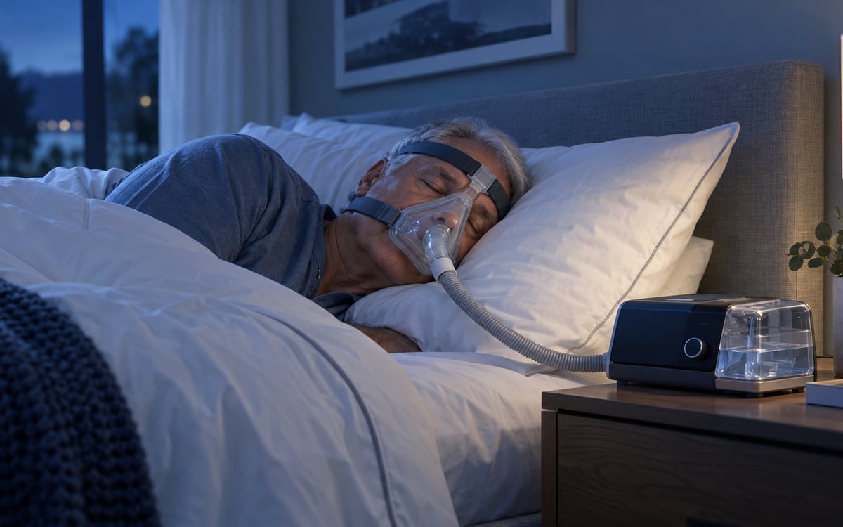 Положение ремней и прилегание маски CPAP к лицу пациента во время сна
