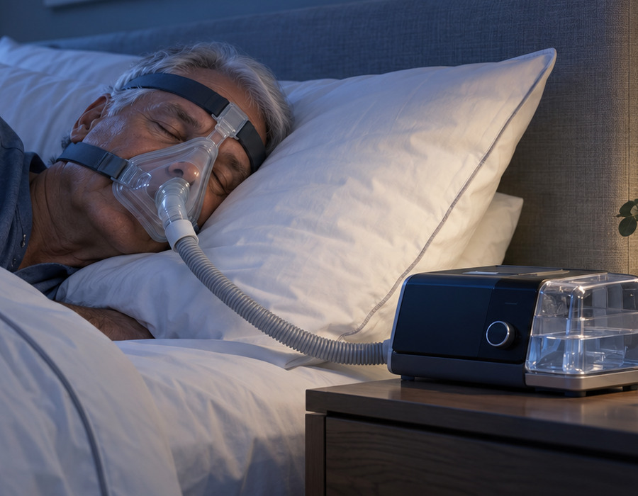 Пациент во время CPAP-терапии перед повторным контролем
